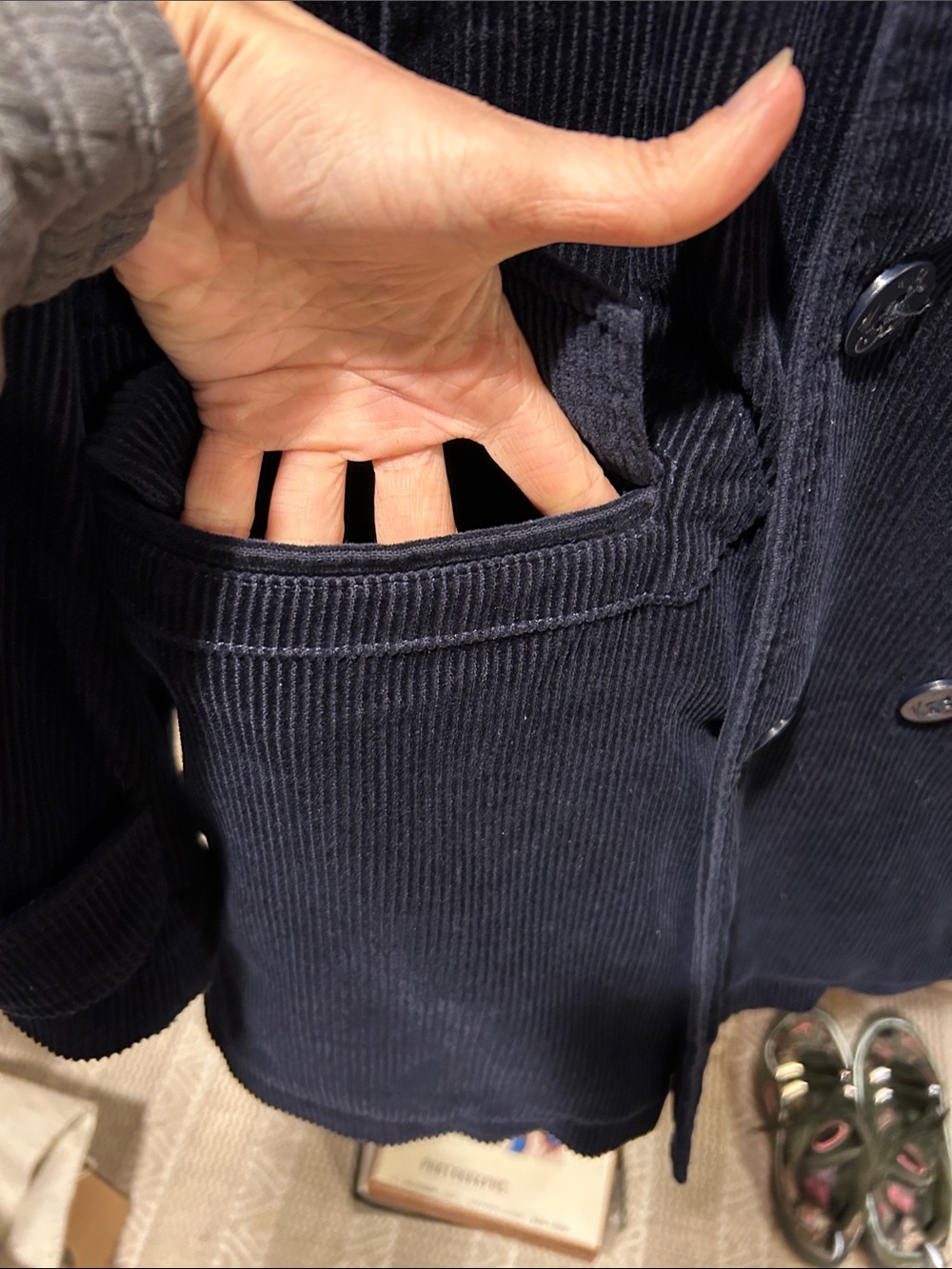 Grayers Navy Corduroy Double-Breasted Pea Coat - Picture 4 of 6